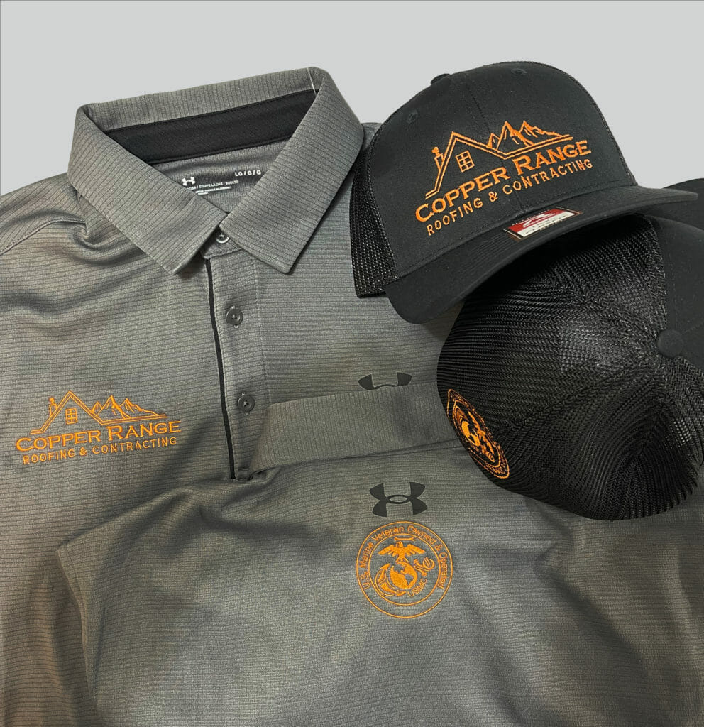 embroidered custom business shirt and custom hat